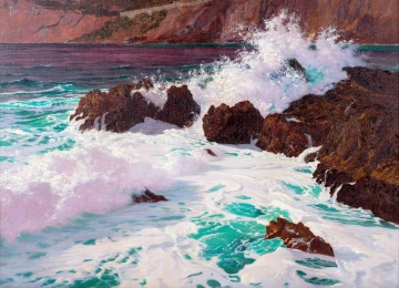 Paul von Spaun (1876-1932) Waves Crashing on the Capri Coast
